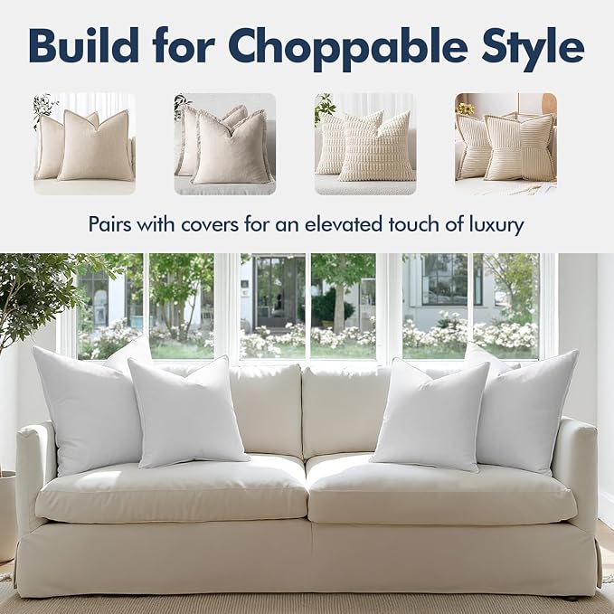 MIULEE 22x22 Feather Down Pillow Inserts Set of 2 Fluffy for Chop Look | Throw Pillows for Bed Couch Sofa, Fluffy Plump and No Smell Feather Down Fills with Down-Proof Cotton Cover