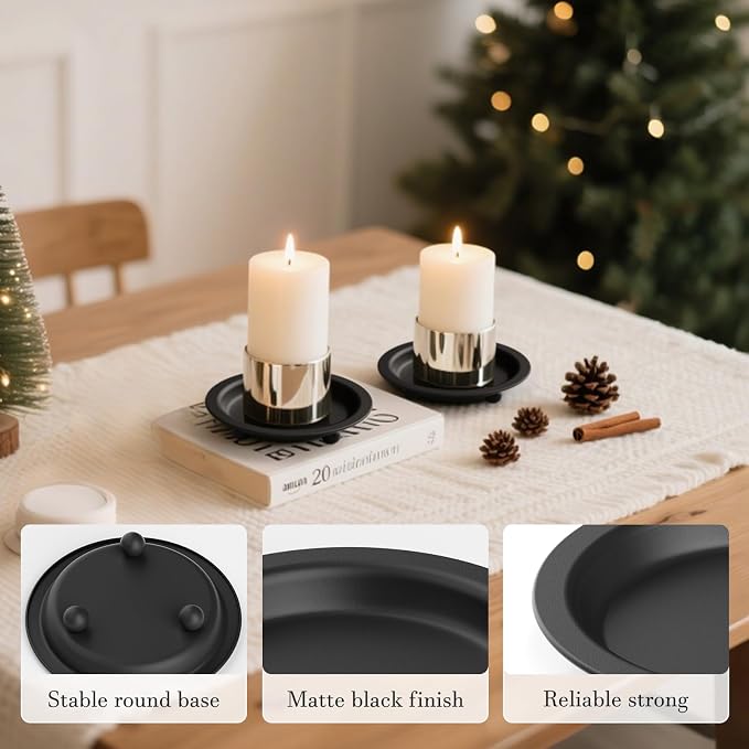 Candle Holder, Round Tray for up to 2.8 Inch Pillar & Ball Candles
