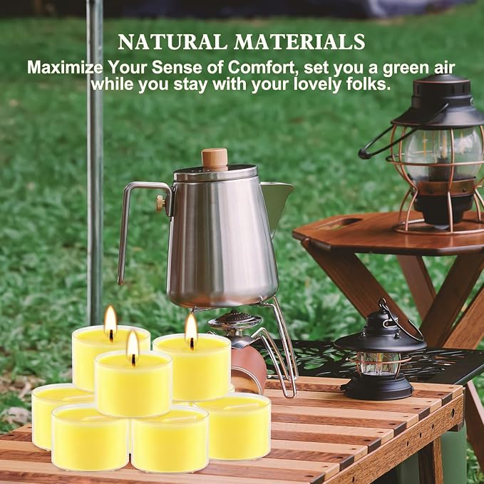 50 Pack Clear Tea Lights Candles Bulk, Summer Citronella Candle Outdoor and Indoor, for Birthday Emergency Home Garden(8 Hour, Yellow)