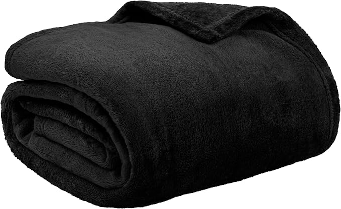 PAVILIA Black Fleece Throw Blanket for Couch Twin Size, Super Soft Fuzzy Flannel Throw for Sofa, Luxury Plush Microfiber Blanket Twin Bed, Home Decorative Velvet Gift Blanket, 60x80