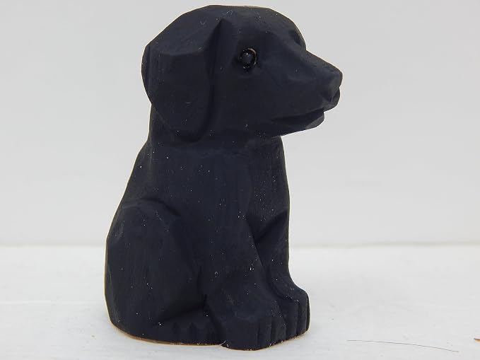 Selsela Hand-Carved Black Lab Figurine - Retriever Wooden Dog Puppy Figurine, Handcrafted Statue, Unique Dog Lover Gift & Home Decor Accent