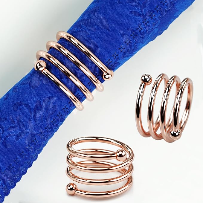 Jofefe 6Pcs Rose Gold Napkin Rings Round Napkin Ring Set Napkin Holders for Cloth Napkins for Wedding, St. Patrick's Day, Valentines Day, Easter Thanksgiving Table Decor.