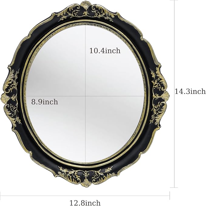 Funerom 12.8 x 14.3 inch Vintage Wall Mirror, Hanging Mirrors, Oval,Black | Decorative Mirror for Bedroom Living-Room Dresser Decor