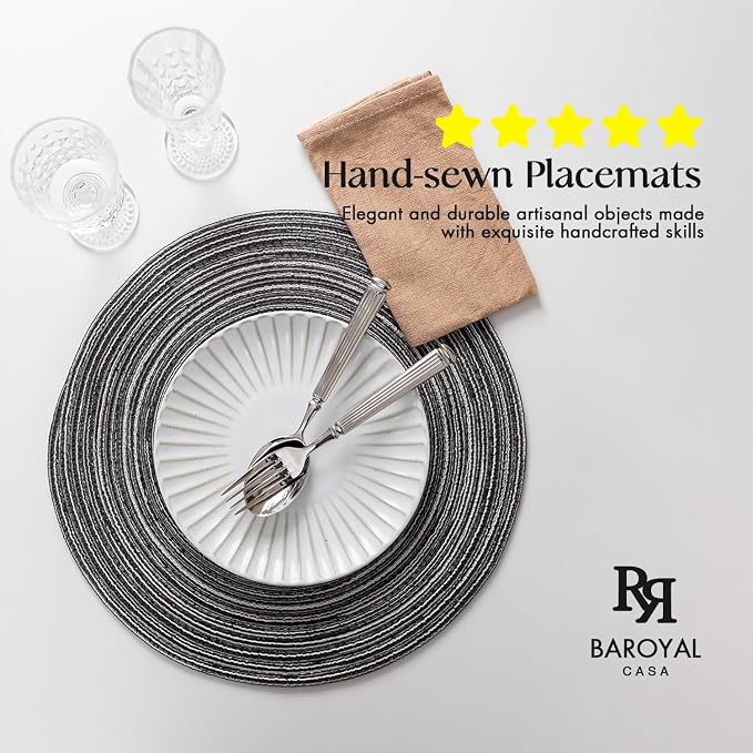 BARoyal Round Placemats Set of 4 Woven Placemats Washable Braided Table Mats for Dining Table Heat Resistant Non-Slip Circle Place Mats(Mixed Gray)