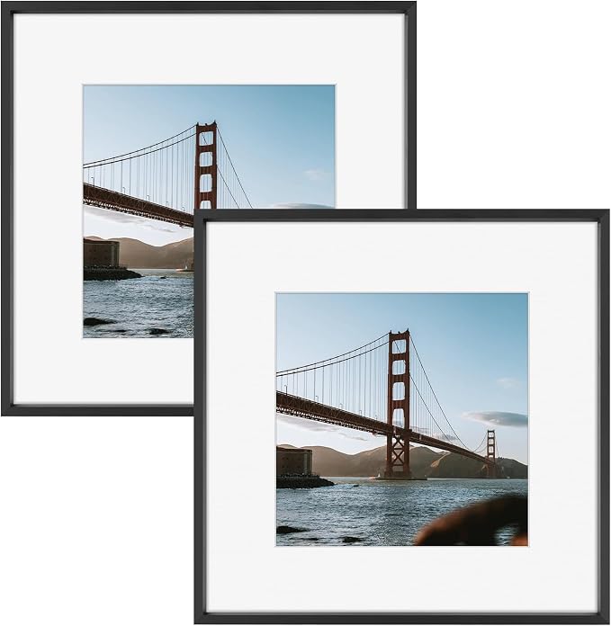 Frametory 12x12 Black Aluminum Metal Picture Frame Mat for 8x8 Glass