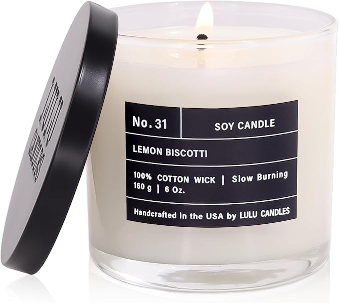 Lulu Candles | Lemon Biscotti | Luxury Scented Soy Jar Candle | Hand Poured in The USA | Highly Scented & Long Lasting (6 Oz.)