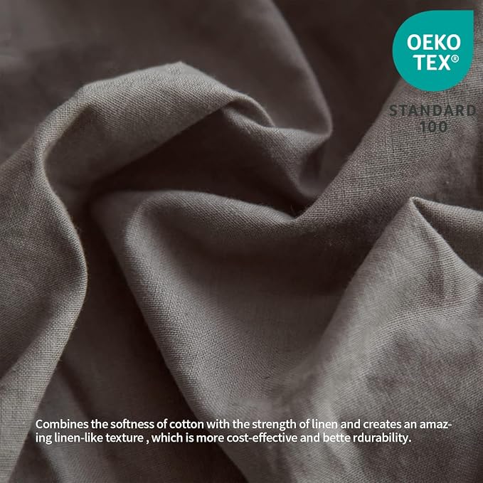 BISELINA French Linen Bed Skirt with Pleated Frills 14-Inch Tailored Drop Natural Flax Cotton Blend Dust Ruffle Soft Cozy Farmhouse Bedding (14" Full, Ruffle Dark Grey)