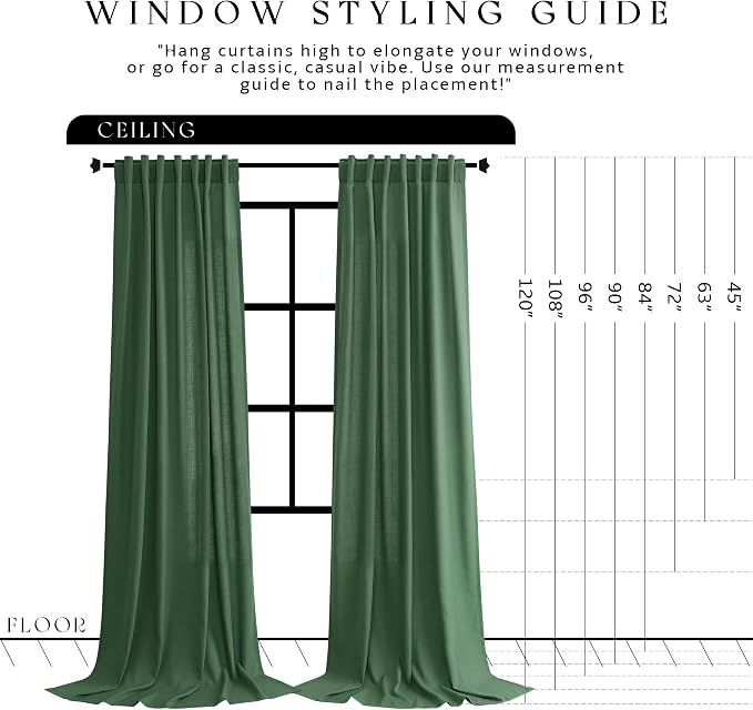 Jowels Green Linen Curtains 84 Inch Long 2 Panels for Living Room | Light Filtering Semi Sheer Curtain, Back Tab Pocket Pleated Look, Boho Farmhouse Textured Privacy Drapes for Bedroom Window