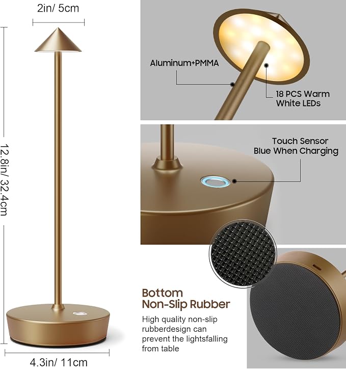 Cordless Rechargeable Led Table Lamp Battery Operated Light Bronze