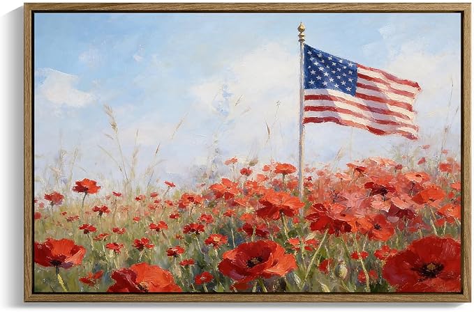 American Flag Framed Canvas Wall Art, 4th of July Patriotic Canvas Prints | USA Flag with Bald Eagle Poster Print, Vintage Independence Day Wall Decor for Bedroom Living Room 16×20in