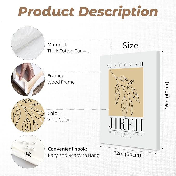 Bible Wall Art Print Set of 6 Christian Scripture Wall Art Decor Jehovah Jireh Rapha Shalom Shammah Nissi Raah Wall Art Bible Verse Poster Modern Minimalist for Bedroom Home 12x16 Inch Wrapped Canvas