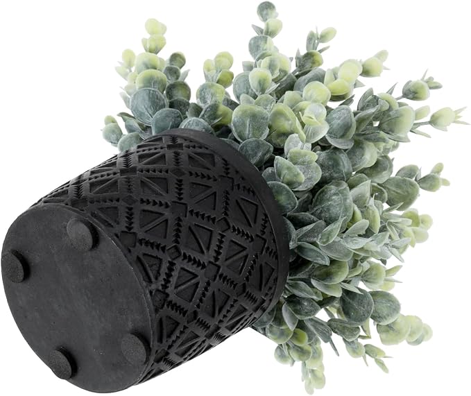MyGift Black Artificial Eucalyptus Plant Gray Concrete Embossed Planter