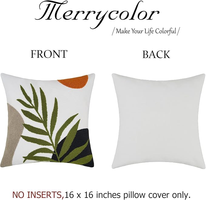 Merrycolor Decorative Throw Pillow Covers 16x16 Boho Pillow Covers Tufted Mid Century Modern Throw Pillows Abstract Leaf Pillow Cover Aesthetic Boho Pillows for Couch Bed Sofa Living Room 1PC