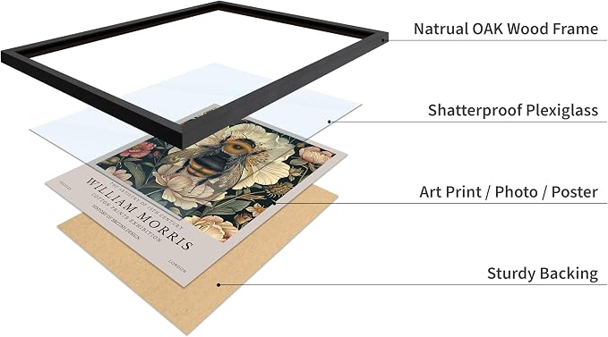 Poster Master Bumble Bee Print - William Morris Poster - Flower & Animal Art - Botanical Exhibition Illustration - Floral Bee Artwork - Aesthetic Office or Bedroom Decor - 8x10 Black Framed