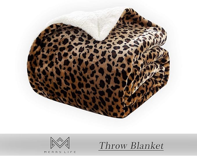 MERRYLIFE Cheetah Print Sherpa Throw Blanket Ultra-Plush Comfort | Decorative, Soft, Colorful | Home, Couch, Outdoor, Travel Use (Leopard, 60" 70")