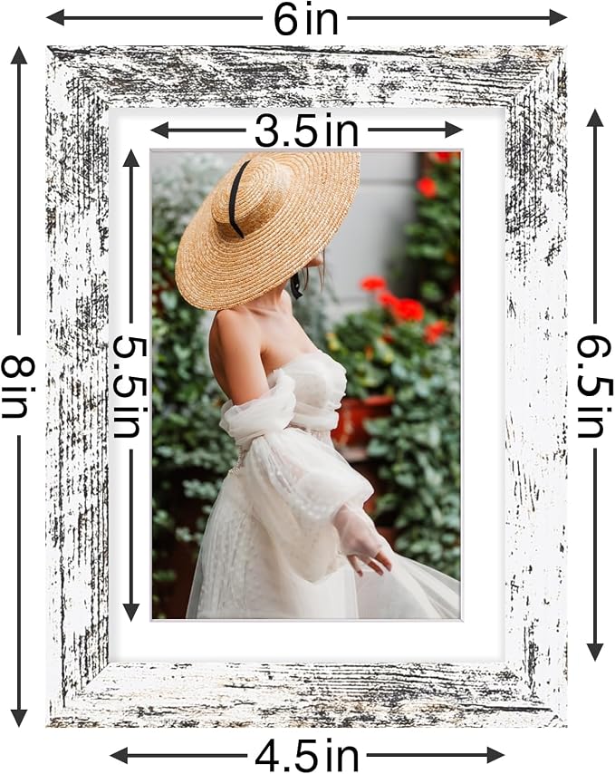 Vittanly 5x7 Picture Frames Set of 9, Wall & Tabletop, Distressed White | Display Pictures 4x6 with Mat or 5x7 without Mat, Small Photo Frames, Engineered Wood with Shatter Resistant Plexiglass