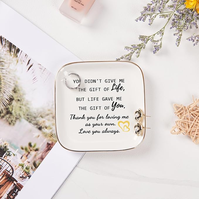 Piudee Step Mom Gifts for Bonus Mom Jewelry Dish Ring Dish Tray for Mother in Law Birthday Christmas Valentines for Stepmom Bonus Mom - Thank You for Loving Me As Your Own