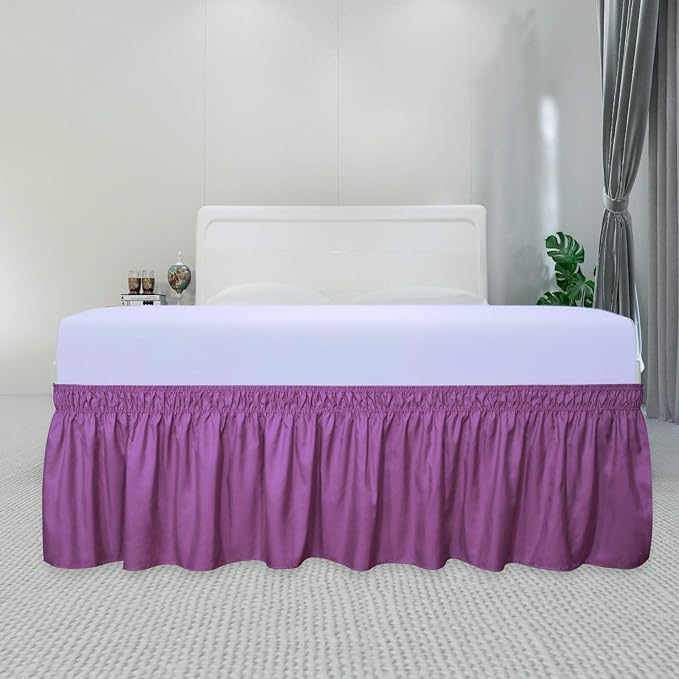 PureFit Wrap Around Ruffled Bed Skirt, Purple, Twin/Full - 14" Drop | Wrinkle Free Bedskirt Dust Ruffles, Easy to Put On Frame Cover with Adjustable Elastic Belt