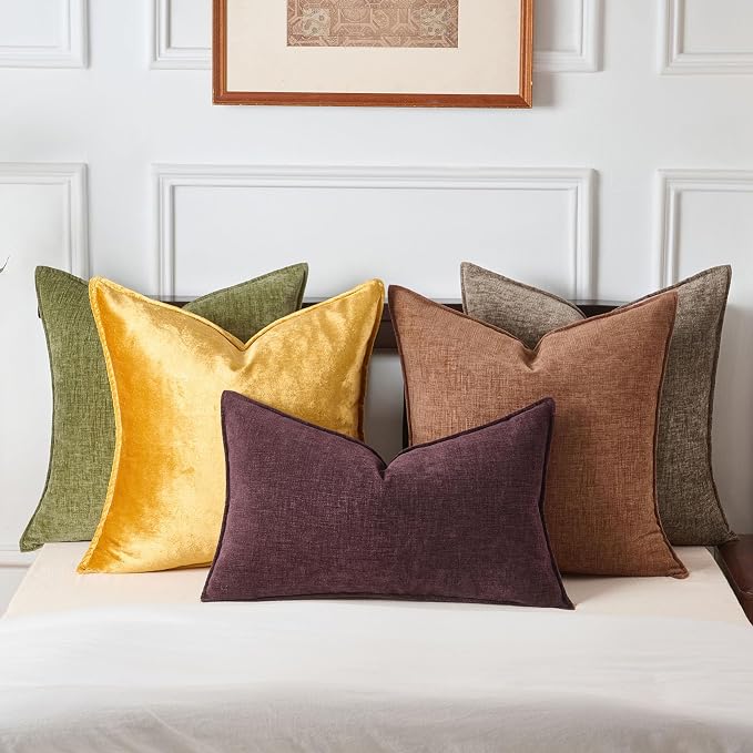 JUSPURBET 16x24 Throw Pillow Covers Set of 2 Decorative Pillow Covers for Couch Sofa Bed Cozy Chenille Lumbar Cushion Covers Cases with Invisible Zipper for Living Room Home Decor,Eggplant