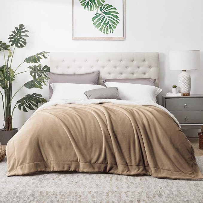 Walensee Sherpa Fleece Blanket (Queen Size 90”x90” Taupe tan) Plush Throw Fuzzy Super Soft Reversible Microfiber Flannel Blankets for Couch, Bed, Sofa Ultra Luxurious Warm and Cozy for All Seasons