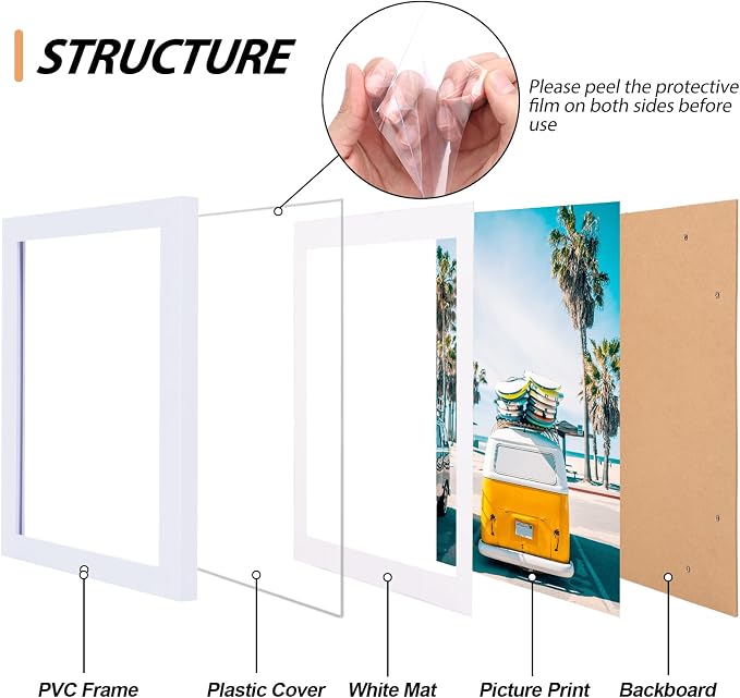 Fixwal Gallery Picture Frames Set, 15 Pack, PVC, White, 8x10, 5x7, 4x6 | Wall or Tabletop Decor, High-definition Plexiglas panels