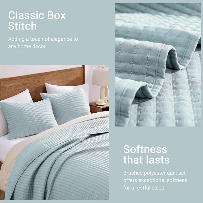 WRENSONGE Twin Quilt-Lightweight Bedspreads Sky Blue Twin Quilt Bedding Set | Soft Coverlet with Pillow Sham for All Seasons, Suitable for Bed & Couch, 2 Pieces, 66"x92"