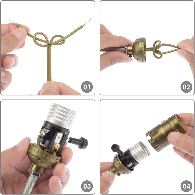 Canomo 2 Sets Lamp Making Kit Lamp Wiring Kit with 8 Inch Harp, 2 Pieces 12" Lamp Pipe, and All Parts Needed and Instructions for DIY Lamp Design or Repair, Antique Brass
