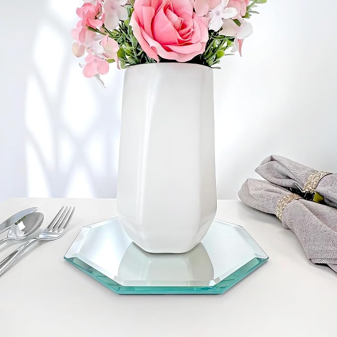 Plymor 8 x 8 inch Octagon, 5mm Thick, Beveled Glass Mirror, Pack of 6 | Table display & centerpieces; includes felt pads to protect surfaces; mosaics, crafts & DIY; silvered glass