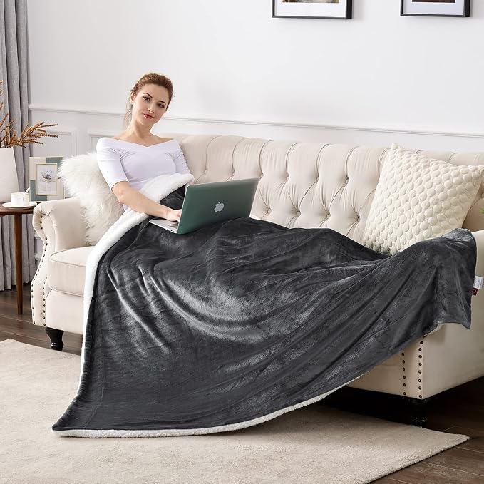 SOCHOW Sherpa Fleece Throw Blanket, Reversible Super Soft Luxurious Plush Blanket Throw Size, Dark Grey, 50"x60" | Reversible Super Soft Luxurious Plush Blanket Throw Size