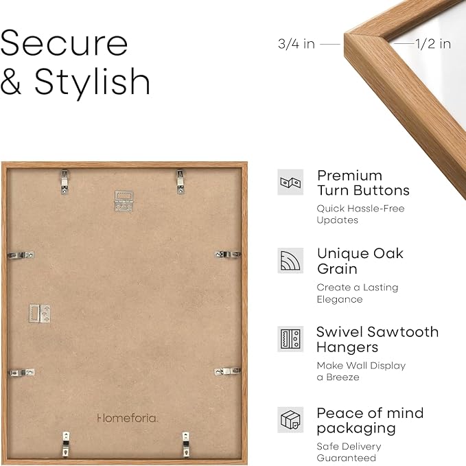 Homeforia 11x18 Natural Oak Diploma Frame, High-End Wood, 8.5x11 & 5x7 Mat