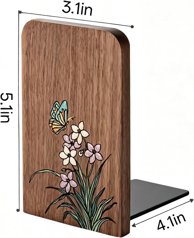 Wood Book Ends for Shelves, Traditional Craft Hand-Painted Bookends, 5.12" H Book Holder for Shelf, 1 Pair Decorative bookends for Office, School, Bookstore, Home.