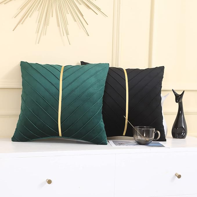 Velvet Throw Pillow Covers 16x16 inch Pack of 2 Gold Decor Black