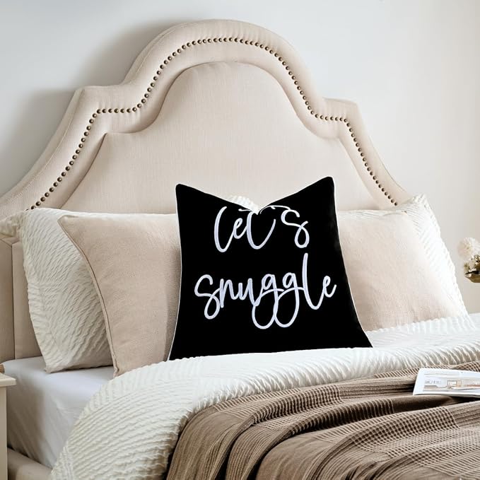 Sunkifover Let's Snuggle Decorative Throw Pillow Cover 18"x18" Black