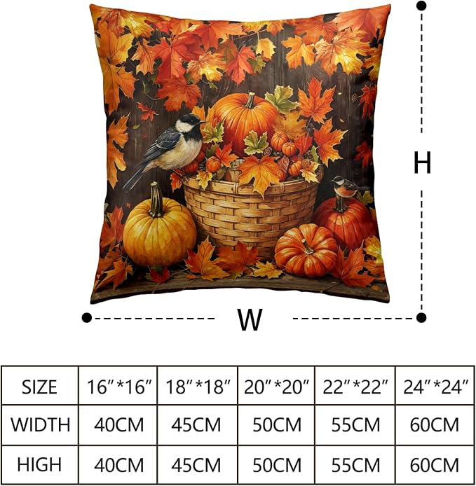 Orange Pumpkin Pillow Covers Autumn Outdoor Pillows Cases Fall Maple Leaf Throw Pillow Covers 18x18 Set of 2 Harvest Thanksgiving Cushion Cases for Home Farmhouse Couch Sofa