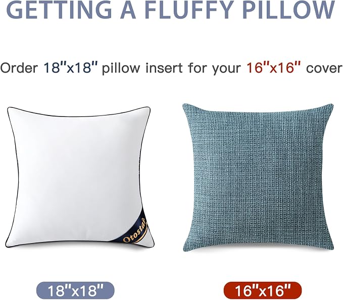 OTOSTAR 18x18 Down Alternative Fill Throw Pillow Insert, Soft Fluffy Synthetic Down Pillow Insert with 100% Cotton Cooling Cover Decorative Throw Pillow for Sofa Couch Bed
