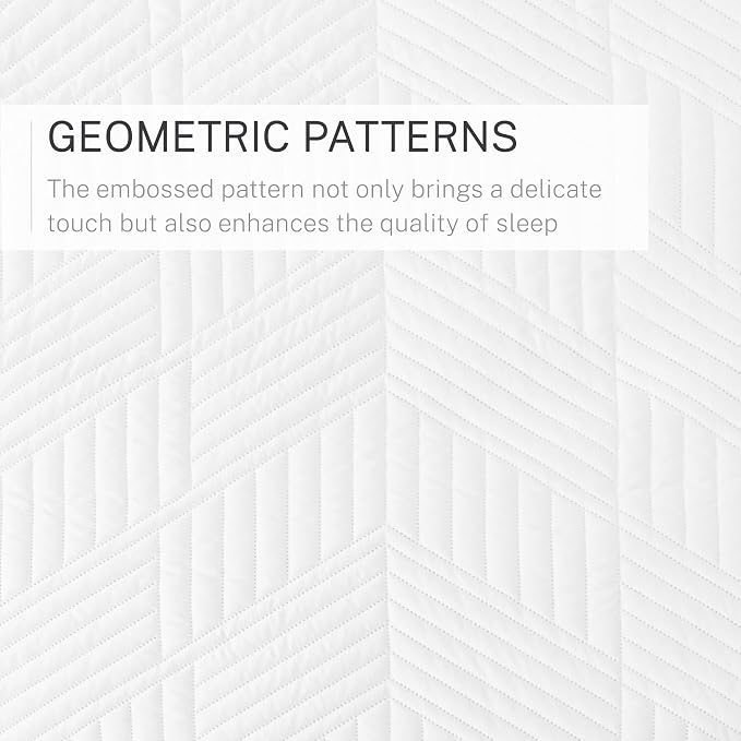 Exclusivo Mezcla Ultrasonic Twin Quilt Bedding Set, White | Lightweight Bedspreads, Soft Microfiber, Modern Geometric Coverlet, All Season Bed Cover, 1 Quilt and 1 Pillow Sham