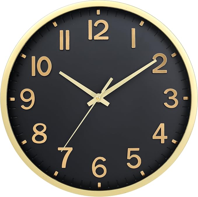 Wall Clocks Battery Operated 8 inch Modern Wall Clock,Silent Non Ticking Wall Clock for Living Room Bedroom Kitchen Office Classroom Decor (Black Gold)