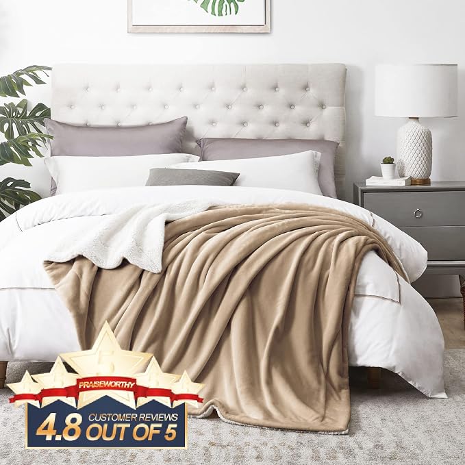Walensee Sherpa Fleece Blanket (Queen Size 90”x90” Taupe tan) Plush Throw Fuzzy Super Soft Reversible Microfiber Flannel Blankets for Couch, Bed, Sofa Ultra Luxurious Warm and Cozy for All Seasons