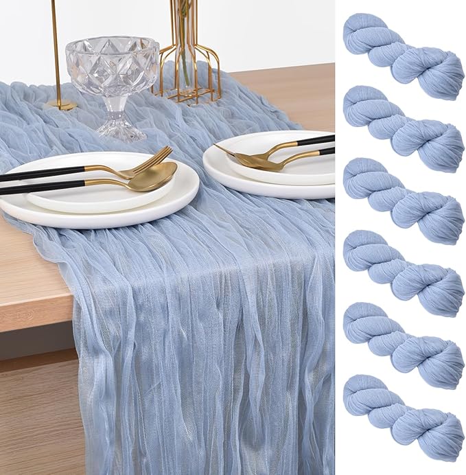 Blue Cheesecloth Table Runner Cheese Cloth Wedding Birthday Party Decor | 10Ft Summer Rustic Boho Gauze Farmhouse Bridal Baby Shower Holiday Dining Tea Party Home Table Decorations 6 Pack