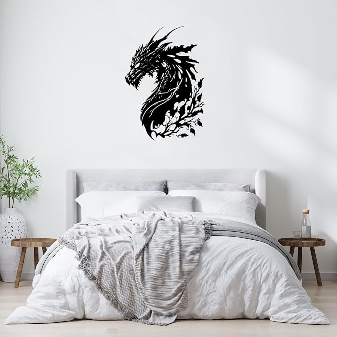 Dragon Metal Wall Decor Medieval Fantasy Art for Bedroom Living Room Office Man Cave, Room Decorations for Men Ideal Gifts for Dragon Lovers