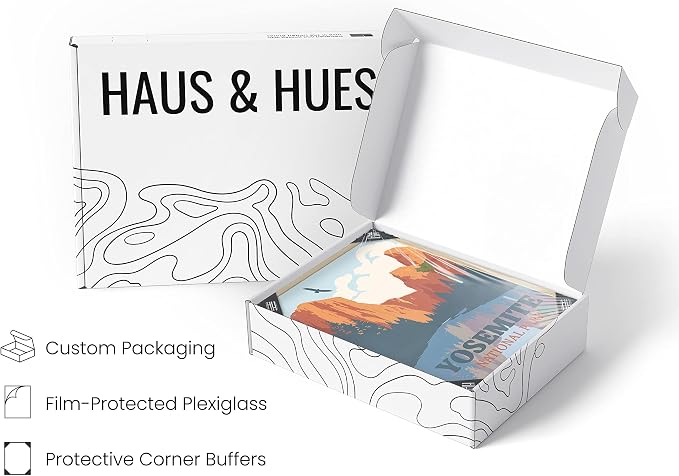 HAUS AND HUES Vintage National Park Posters - Set of 4 National Parks Gifts, Grand Canyon Art, Yosemite Wall Art Mountain Posters (Beige Frame, 8x10)