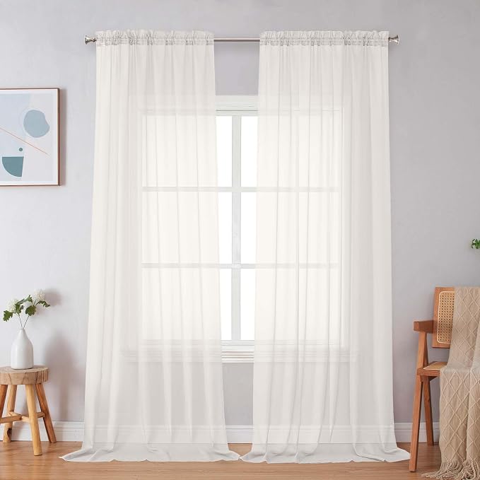 Simplebrand Ivory Sheer Curtains 108 Inches Long, Extra Long Rod Pocket Solid Color Window Sheer Curtain Panels, Elegant Curtains & Drapes for Living Room, Bedroom 2 Panels (Ivory, 59" W x 108" L)