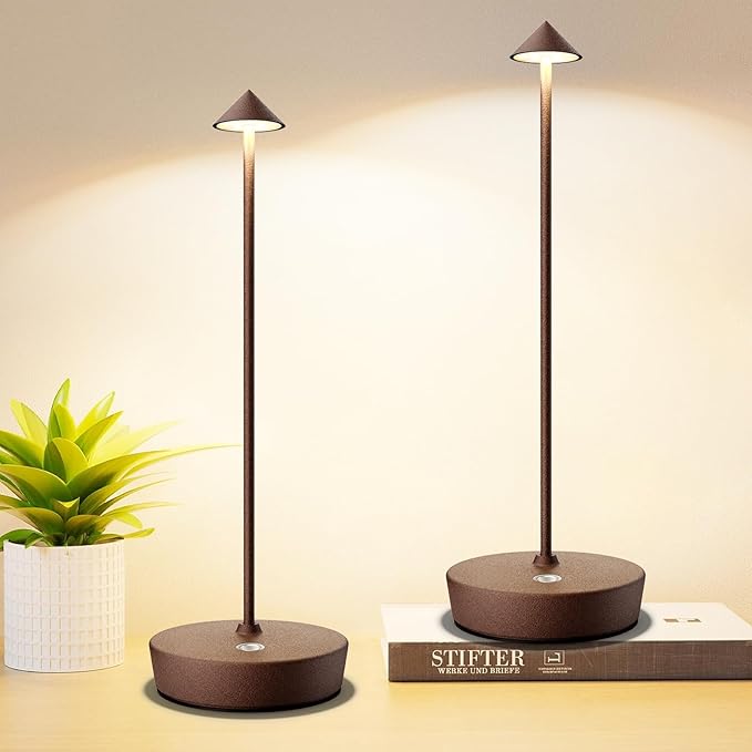 Set of 2 Cordless Rechargeable Led Table Lamp Battery Operated Light Rust