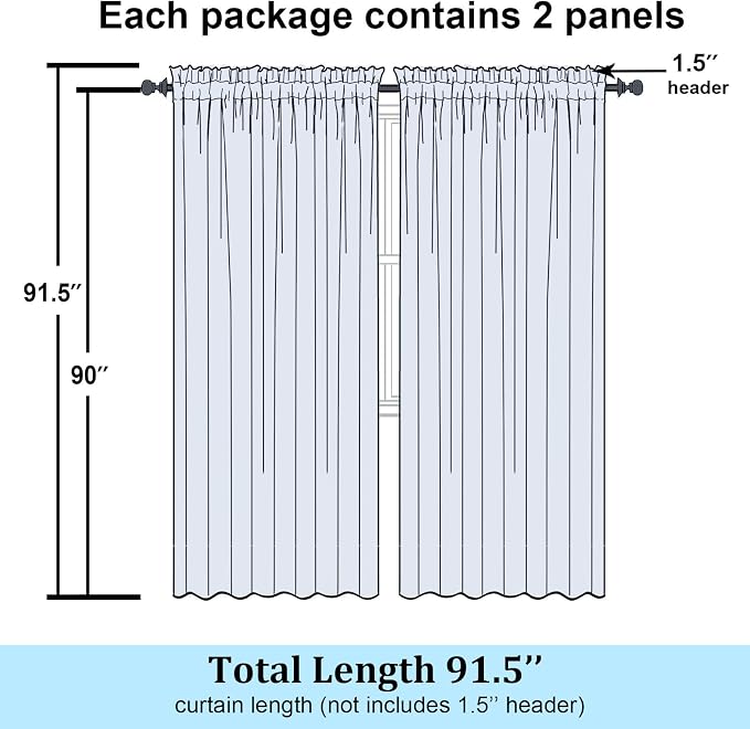 Sage Green Sheer Curtains 90 Inch Rod Pocket Light Filtering 2 Panels