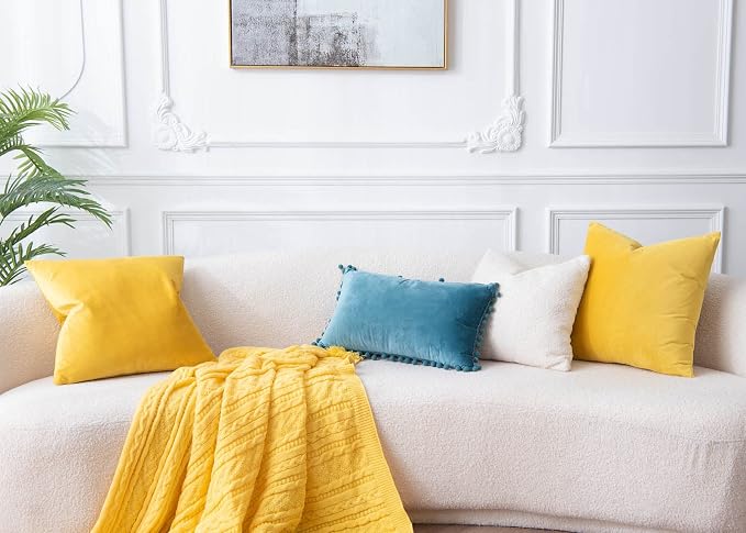 16x16 Velvet Throw Pillow Covers Set of 2 for Couch Sofa Bed,Yellow