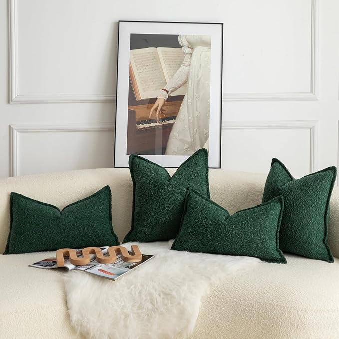 MANDIOO Pack of 2 Decorative Throw Pillow Covers Accent Solid Woven Textured Cushion Covers Pillow Cases Bedroom Living Room Sofa Home 16 x 16 lnch Green
