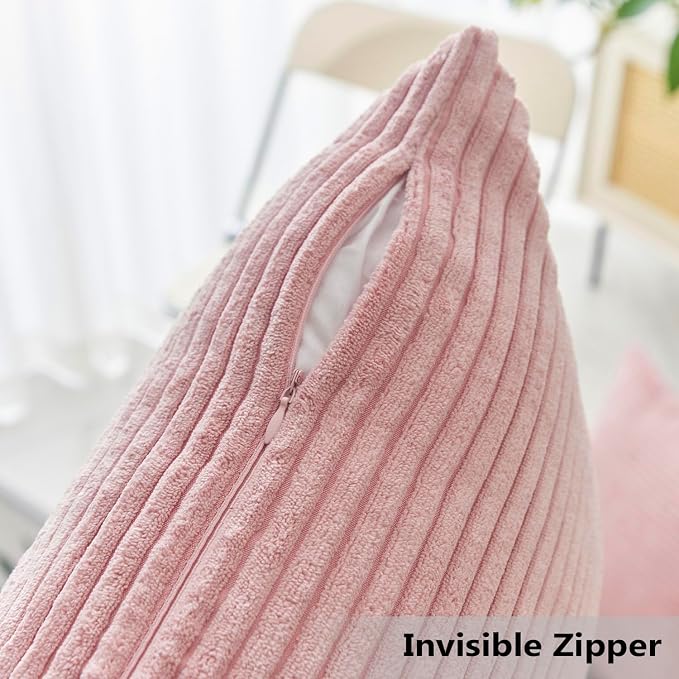 Home Brilliant Pillow Covers 26x26 Euro Shams Set of 2 for Couch Plush Velvet Corduroy European Pillow Sham for Girl's Room Decor, 26 x 26 inch, Baby Pink