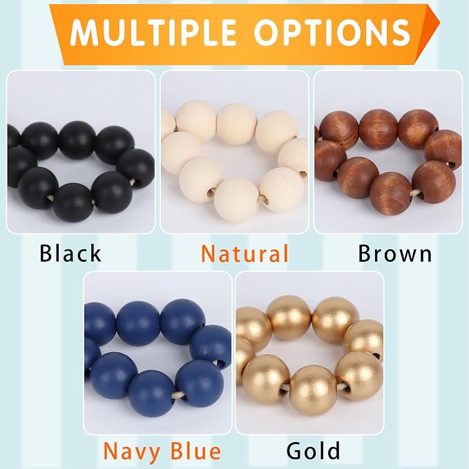 Meplait 6 Pack Wooden Bead Napkin Rings, Boho Farmhouse Table Decor, Black | Wooden Napkin Rings, Stretchable Napkin Ring Holders, for Wedding Banquet Holiday Party Family Dinner