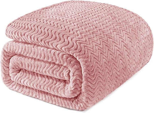 Exclusivo Mezcla Soft Fleece Blanket Queen Size for Bed, Sofa, Pink | 90"x90" Breathable Lightweight Flannel Blanket for Summer, Plush Cozy Jacquard Wave for Home Decor
