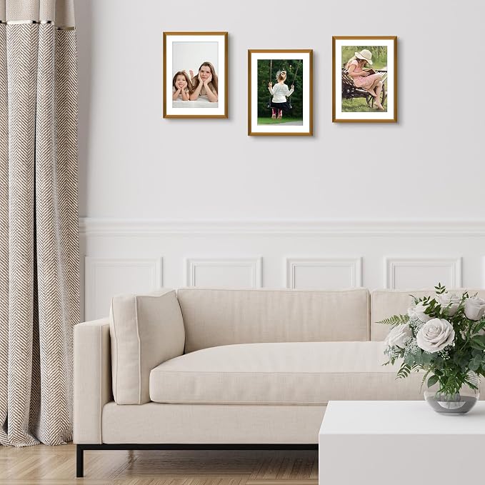 Frametory 2 Pack 6x8 Aluminum Frame with Mat for 5x7 Photo, Bronze